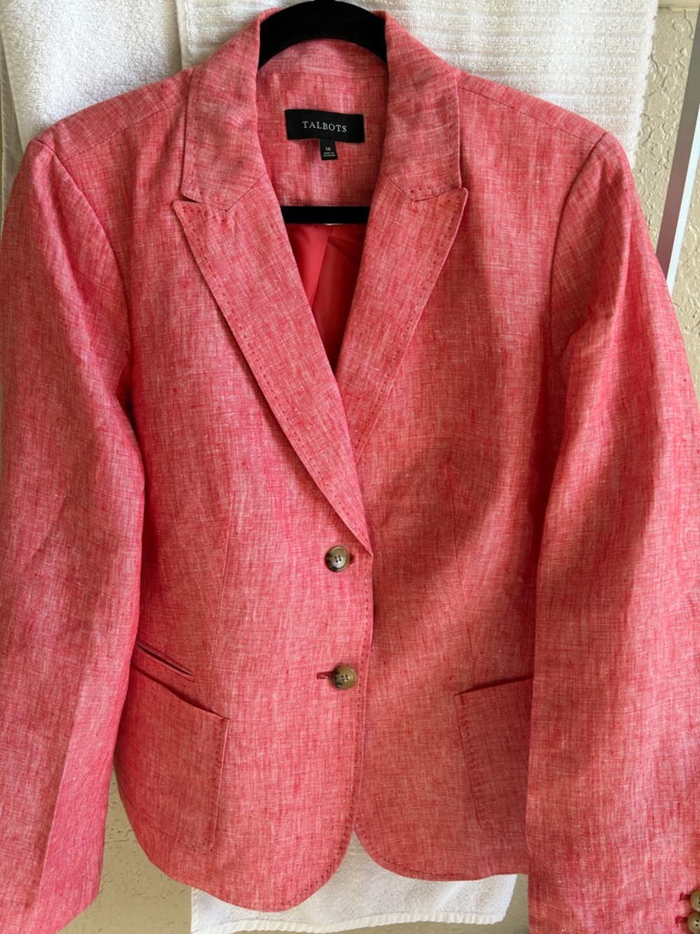 Talbots Coral-Pink Linen-Blend Blazer